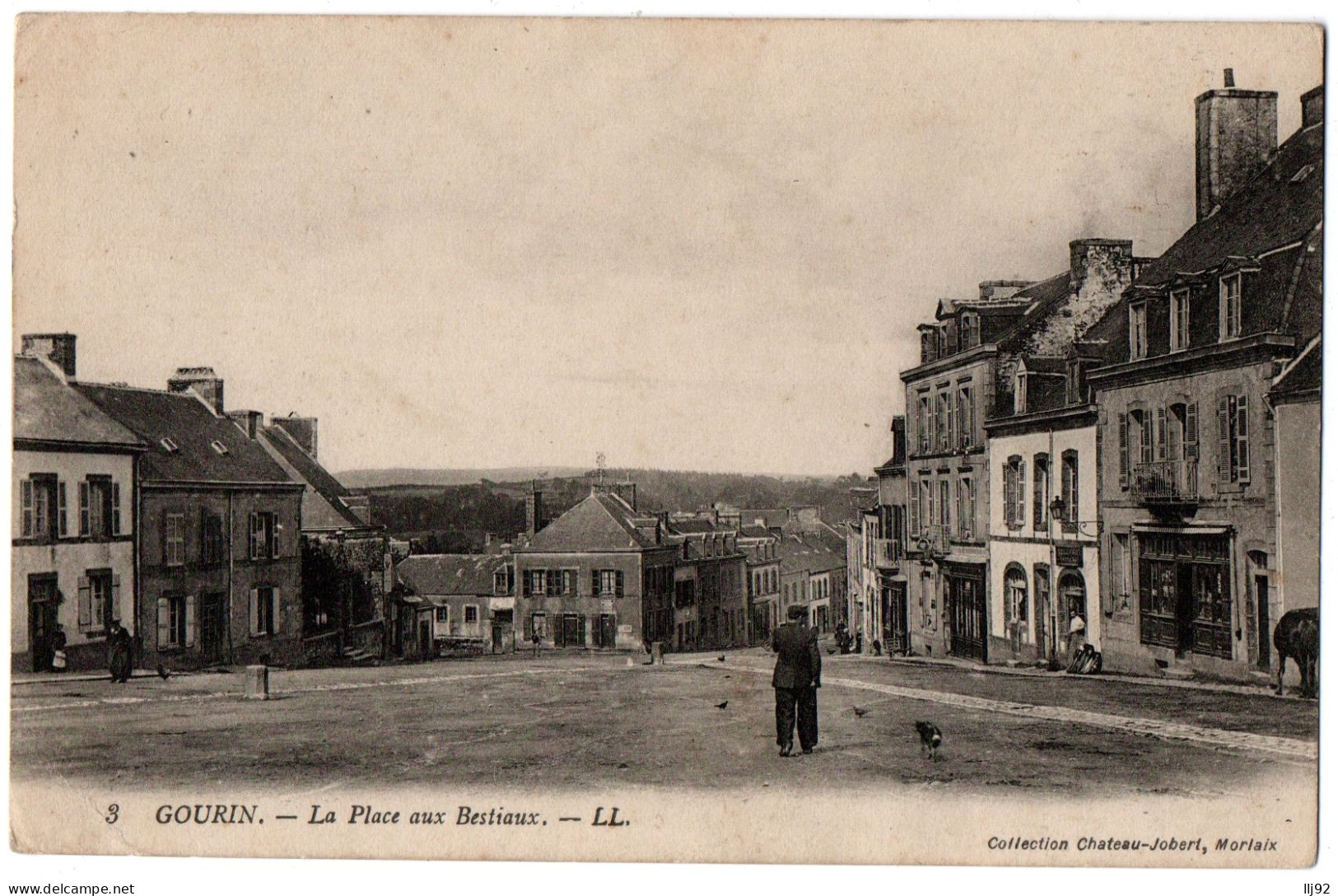 CPA 56 - GOURIN (Morbihan) - 3. La Place Aux Bestiaux - LL (petite Animation)  - Gourin