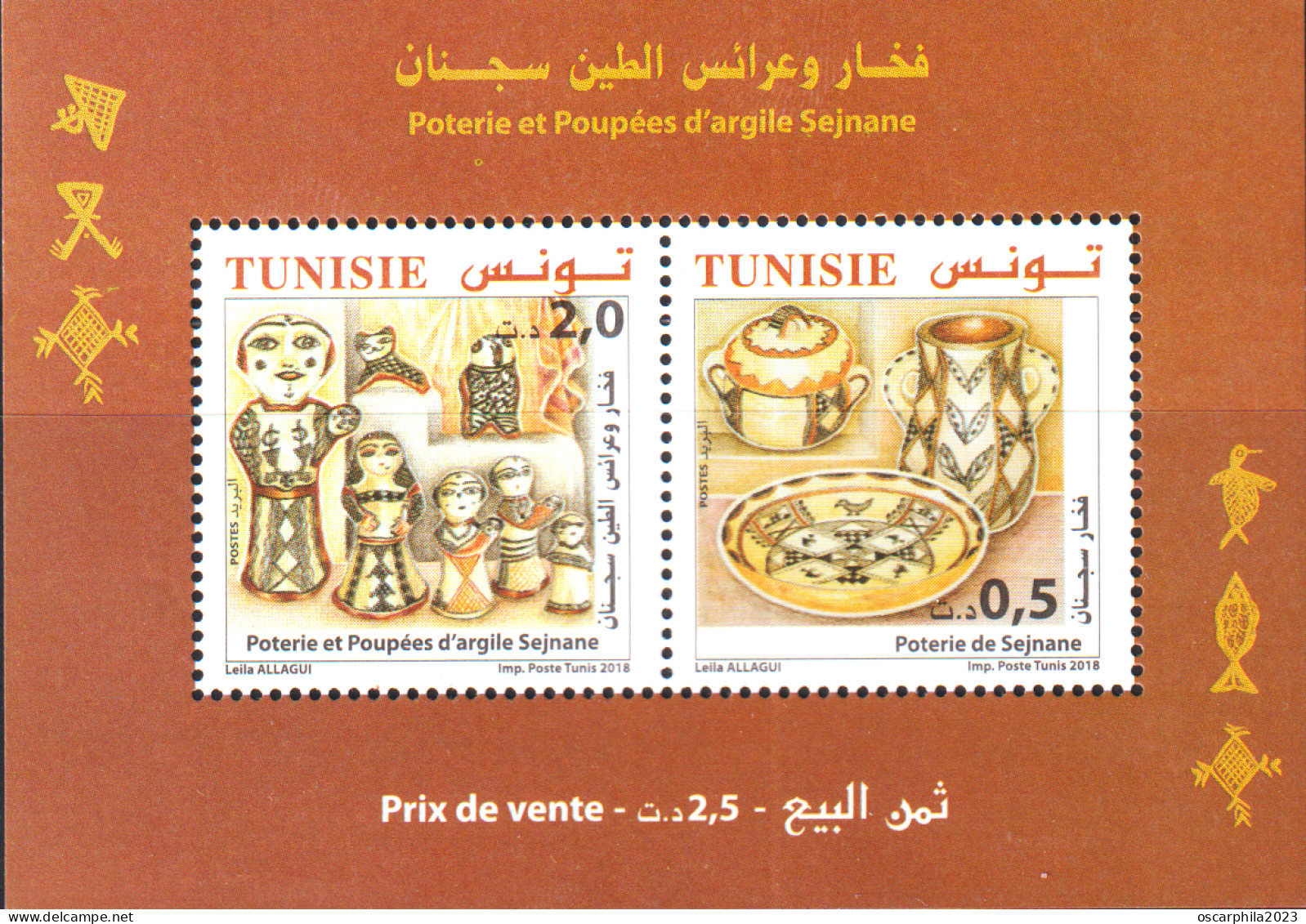 2018- Tunisie - Poterie Et Poupées D’argile De Sejnane - Série Complète  -  2V -  +  Bloc Perforé - MNH ***** - Tunisie (1956-...)