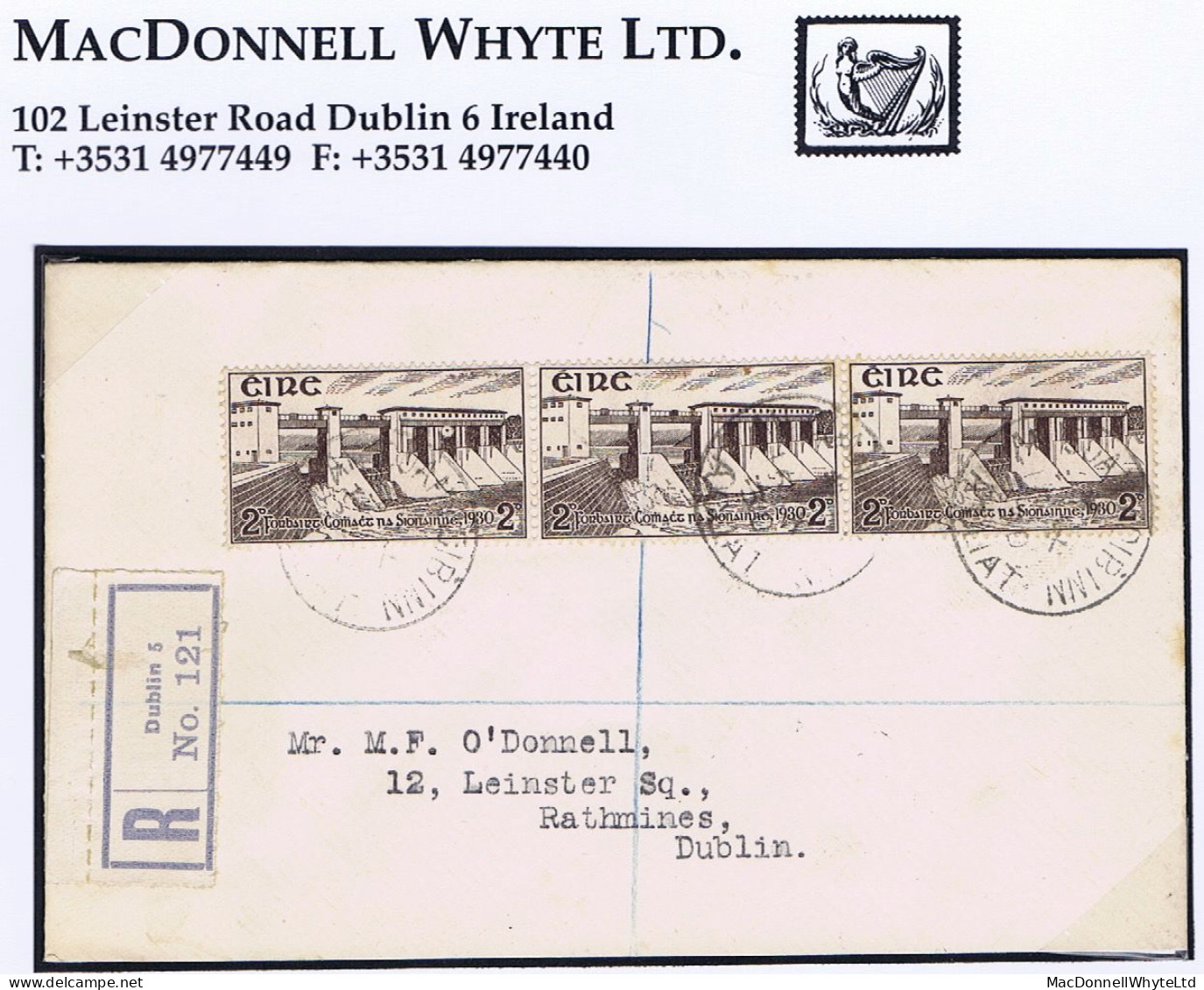 Ireland 1930 Shannon Scheme 2d Strip Of 3 On Registered First Day Cover Portobello 15 X 30 - FDC