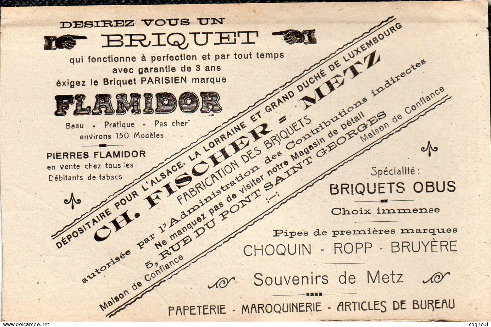 Metz - Fischer , Fabrication De Briquets , Rue Du Pont-st-georges - Flamidor - Advertising