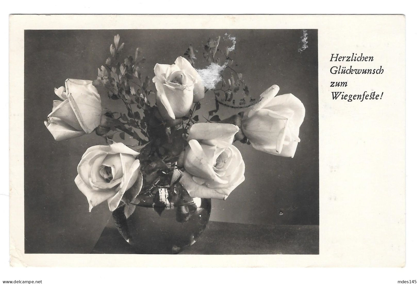 RPPC Gluckwunsch Zum Wiegenfeste Happy Birthday Roses 1951 BNK Germany Postcard - Nascite