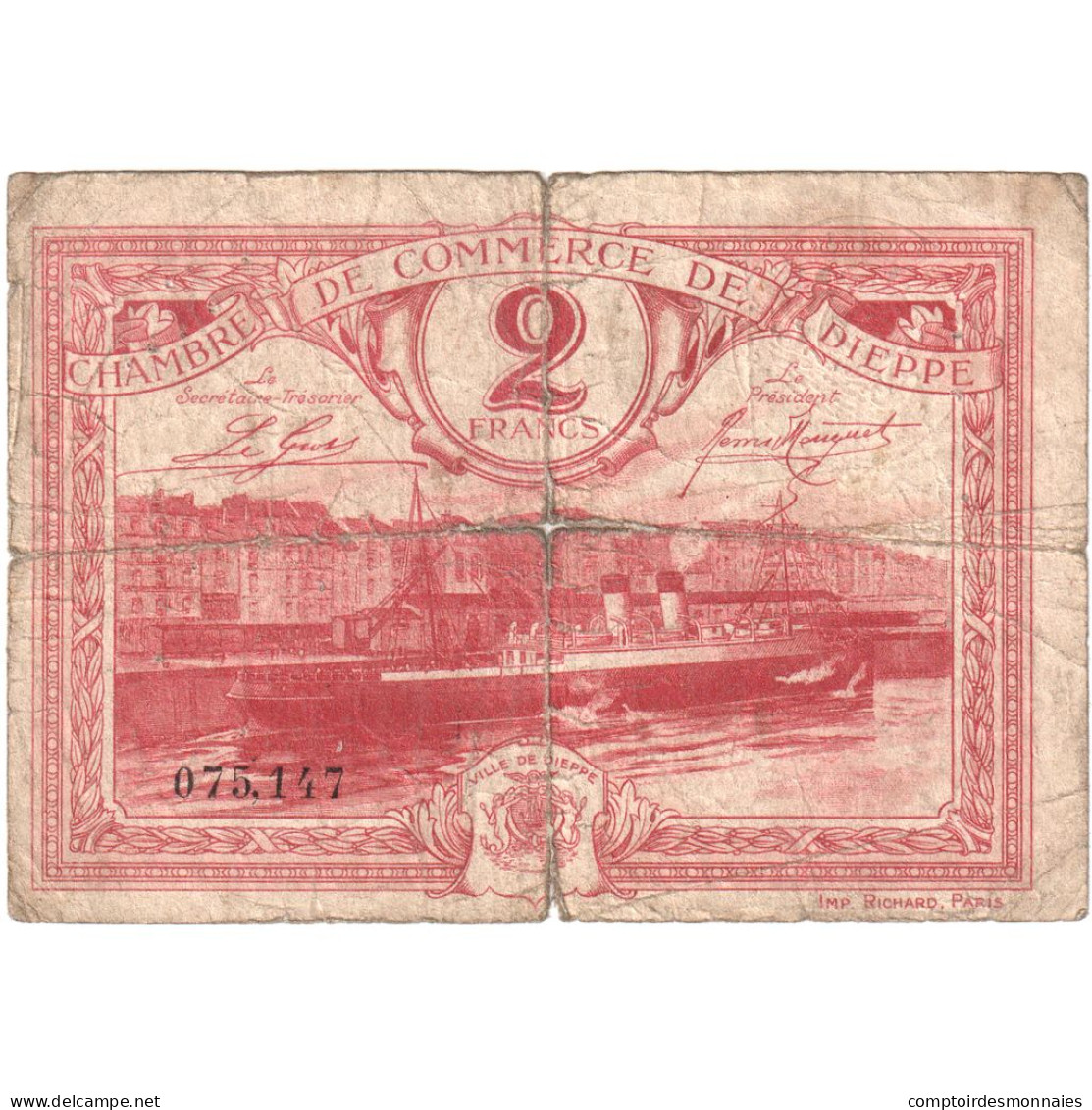 France, Dieppe, 2 Francs, 1920, B, Pirot:52-19 - Chambre De Commerce