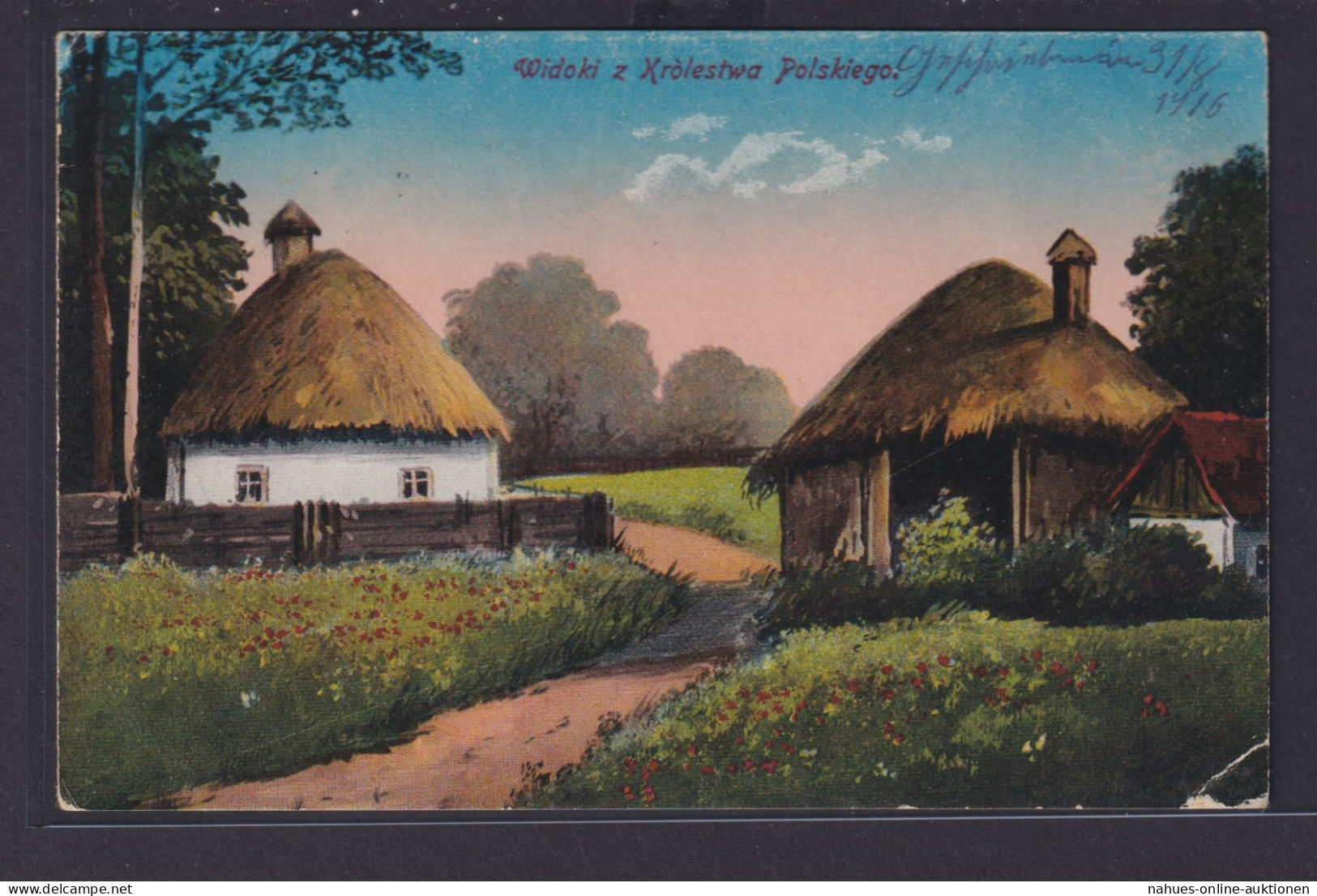 Ansichtskarte Künstlerkarte Polen Widoki Z Krolestwa Polskiego Hütten Strohdach - Pologne
