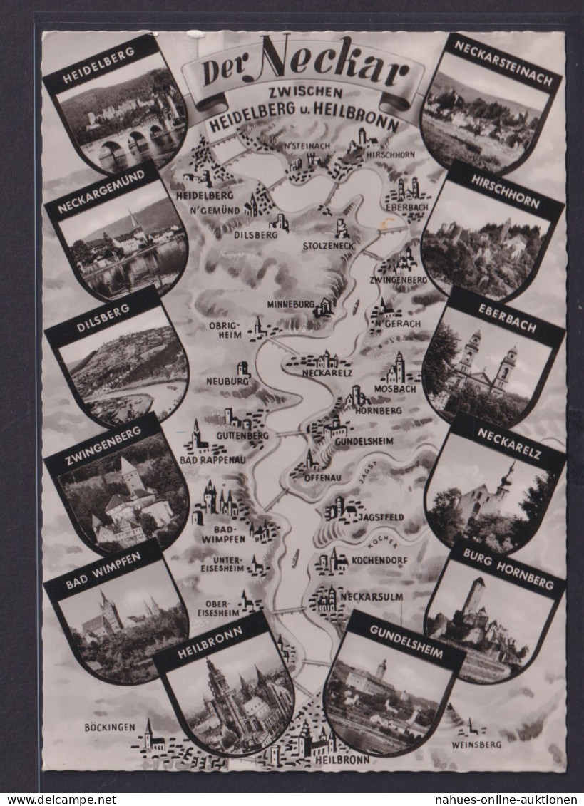 Ansichtskarte Neckar Fluss Heidelberg Bis Heilbronn Stadtansichten Landkarte - Non Classificati