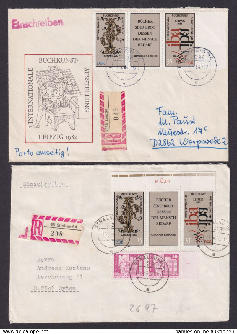 DDR Brief 2697-2698 Buchkunst Ausstellung 4 Belege Varianten Zusammendruck - Cartas & Documentos