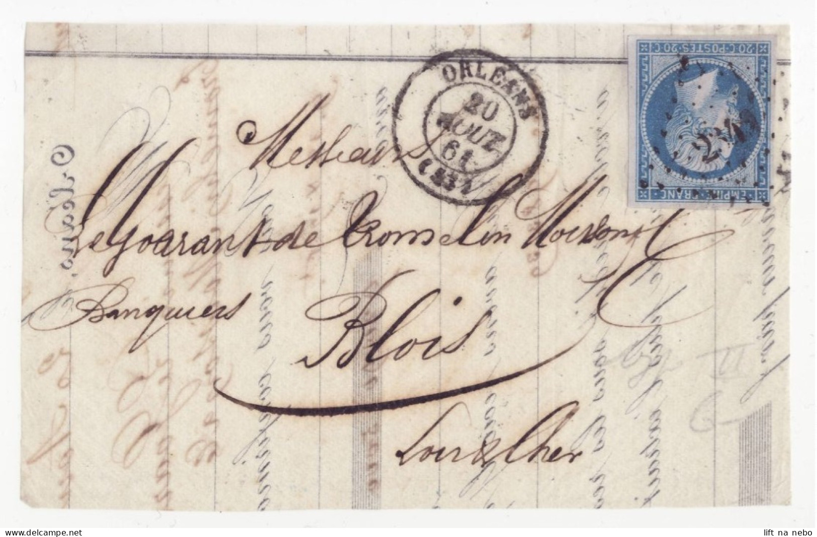 FRANCE 1853-1860 Stamp 20c Bleu YT N°14 On The Cut-off From The Front Of The Cover - 1853-1860 Napoleon III