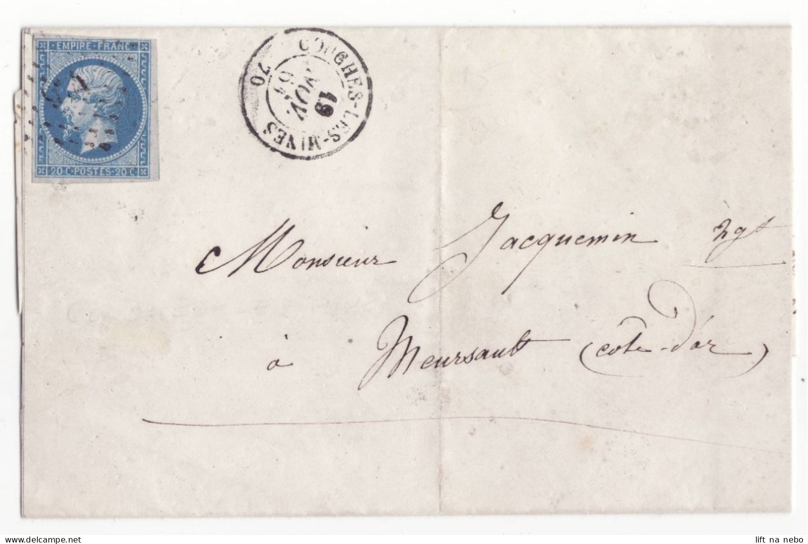 FRANCE 1853-1860 Stamp 20c Bleu YT N°14 On The Cover - 1853-1860 Napoléon III