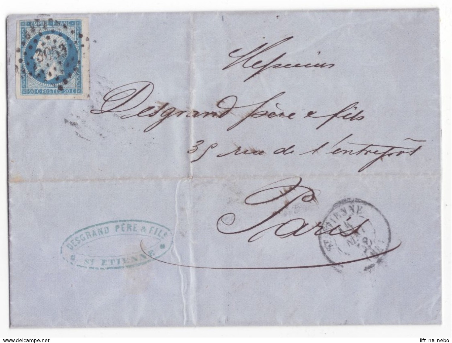 FRANCE 1853-1860 Stamp 20c Bleu YT N°14 On The Cover - 1853-1860 Napoleone III