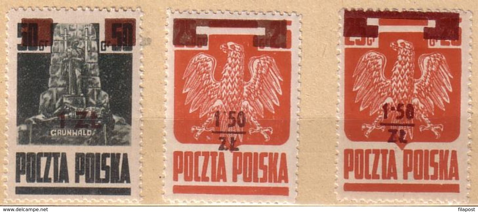 Poland 1945 Mi 408 - 409b, Overprint - New Price. Variety 1.50. Eagle  MNH - Unused Stamps