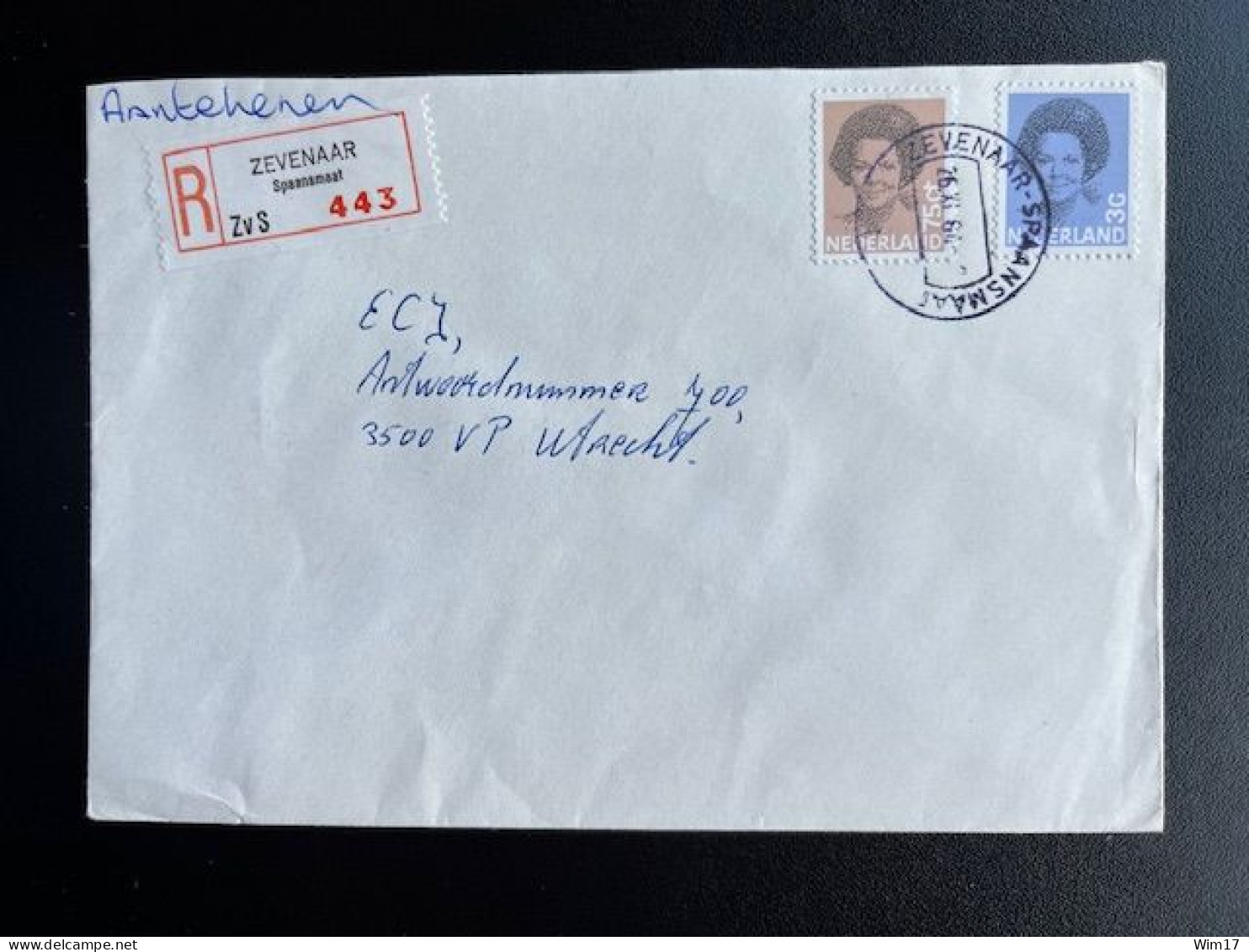 NETHERLANDS 1984 REGISTERED LETTER ZEVENBERGEN SPAANSMAAT TO UTRECHT 26-11-1984 NEDERLAND AANGETEKEND - Storia Postale