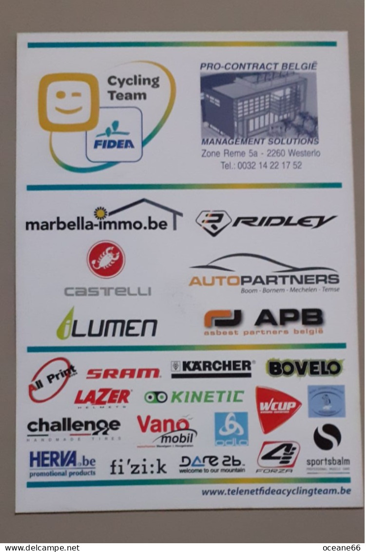 Autographe Toon Aerts Telenet Fidea Format A5 - Cyclisme