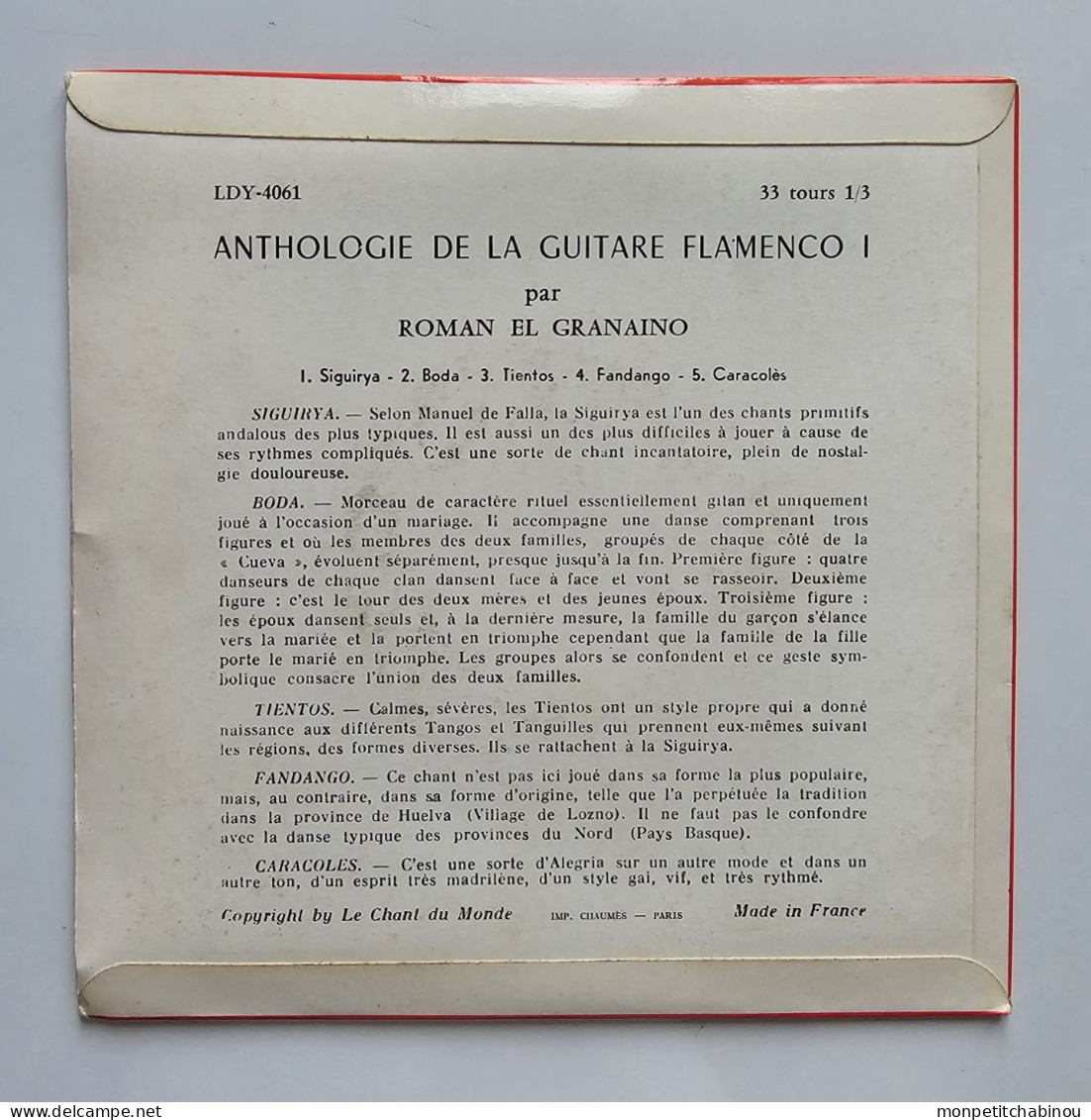 33T 1/3 ROMAN EL GRANAINO : Anthologie De La Guitare Flamenco - Otros - Canción Española