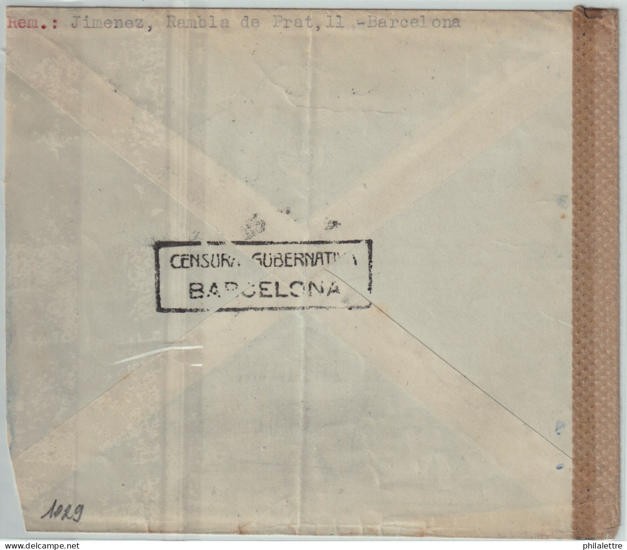 ESPAGNE / ESPANA - 1943 Ed.956 (con Ed.945) Sobre Carta CENSURADA Por Avion De BARCELONA A Alemania - Brieven En Documenten