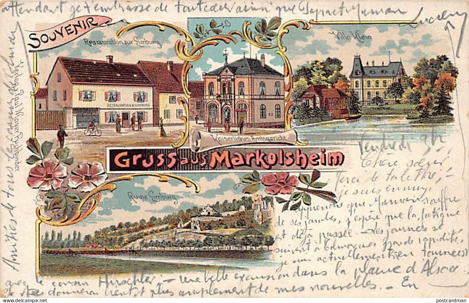 MARKOLSHEIM (67) Litho - Restauration Zur Limbourg - Villa Klein - Ruine Limburg - Kaiserliches Amtsgericht - Other & Unclassified