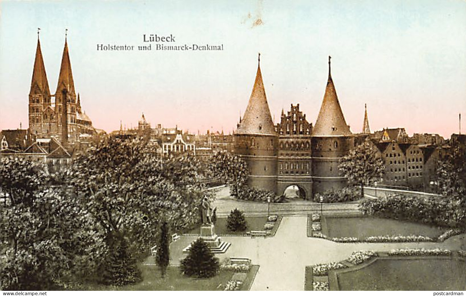 Lübeck (SH) Holstentor Und Bismarck-Denkmal Verl. Karl Braun Und Co, Berlin - Luebeck
