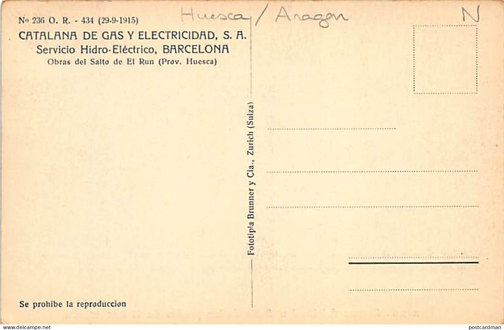 Prov. Huesca - Obras Del Salto De El Run (Aragon) - Catalana De Gas Y Electricidad S.A. - Huesca