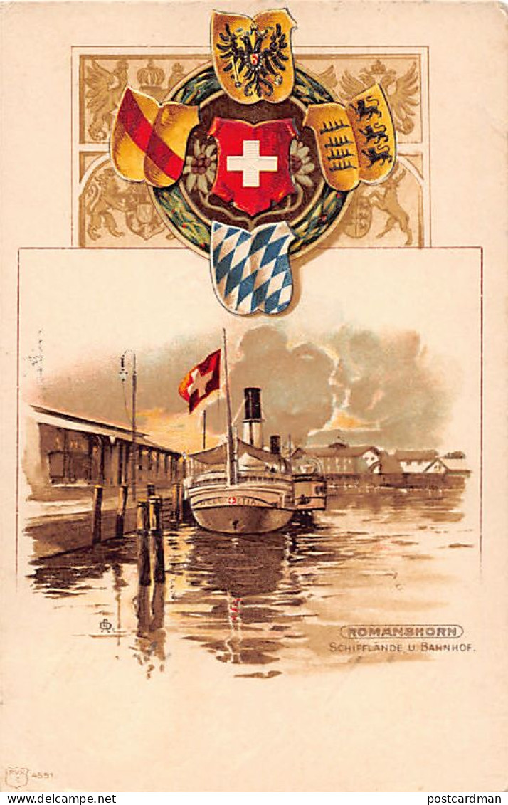 ROMANSHORN (TG) Schifflände Und Bahnhof -Geprägte Schweizer Wappen - Verlag Unbekannt  - Romanshorn