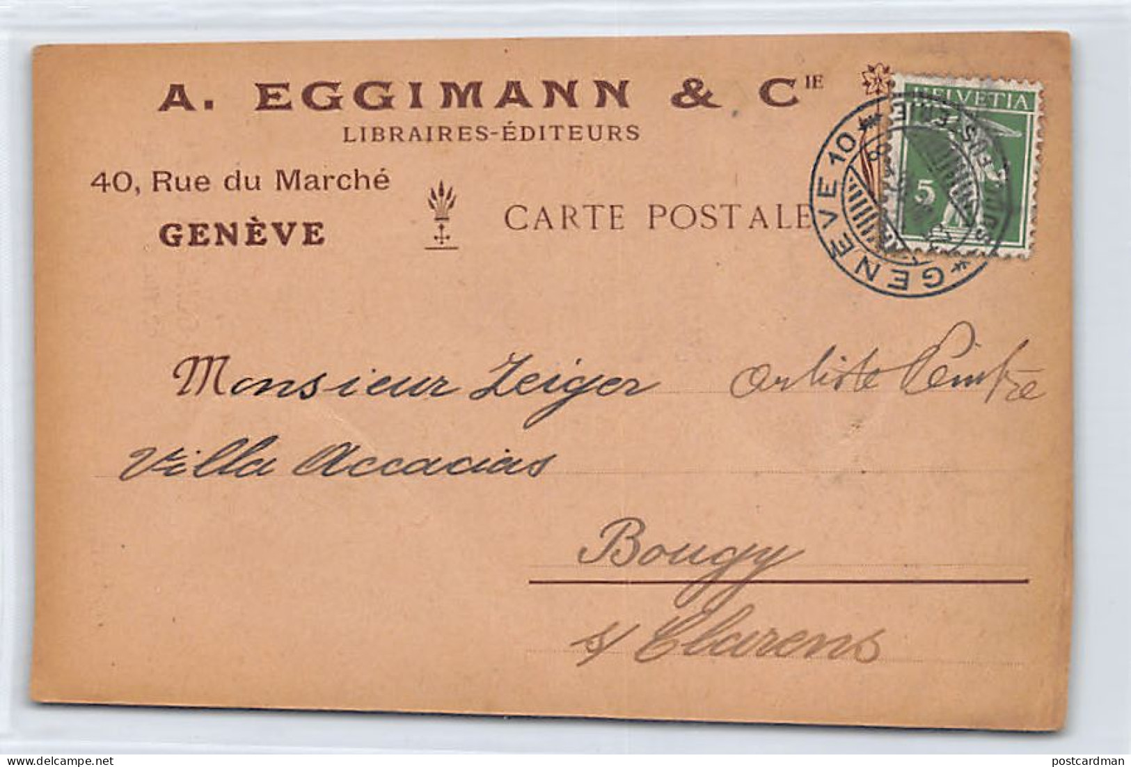 Genève - Carte Publicitaire - A. EGGIMANN Libraires-Editeurs 40 Rue Du Marché - Genève