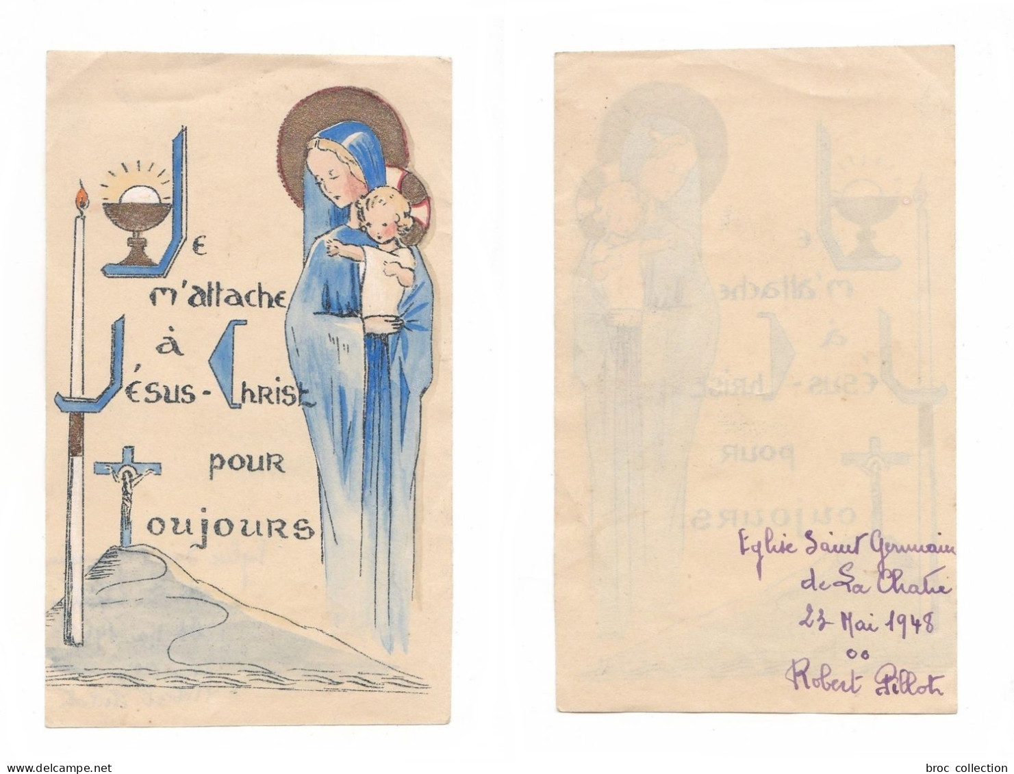 La Châtre, Communion De Robert Pillot, 1948, église Saint-Germain, Vierge à L'Enfant - Devotion Images