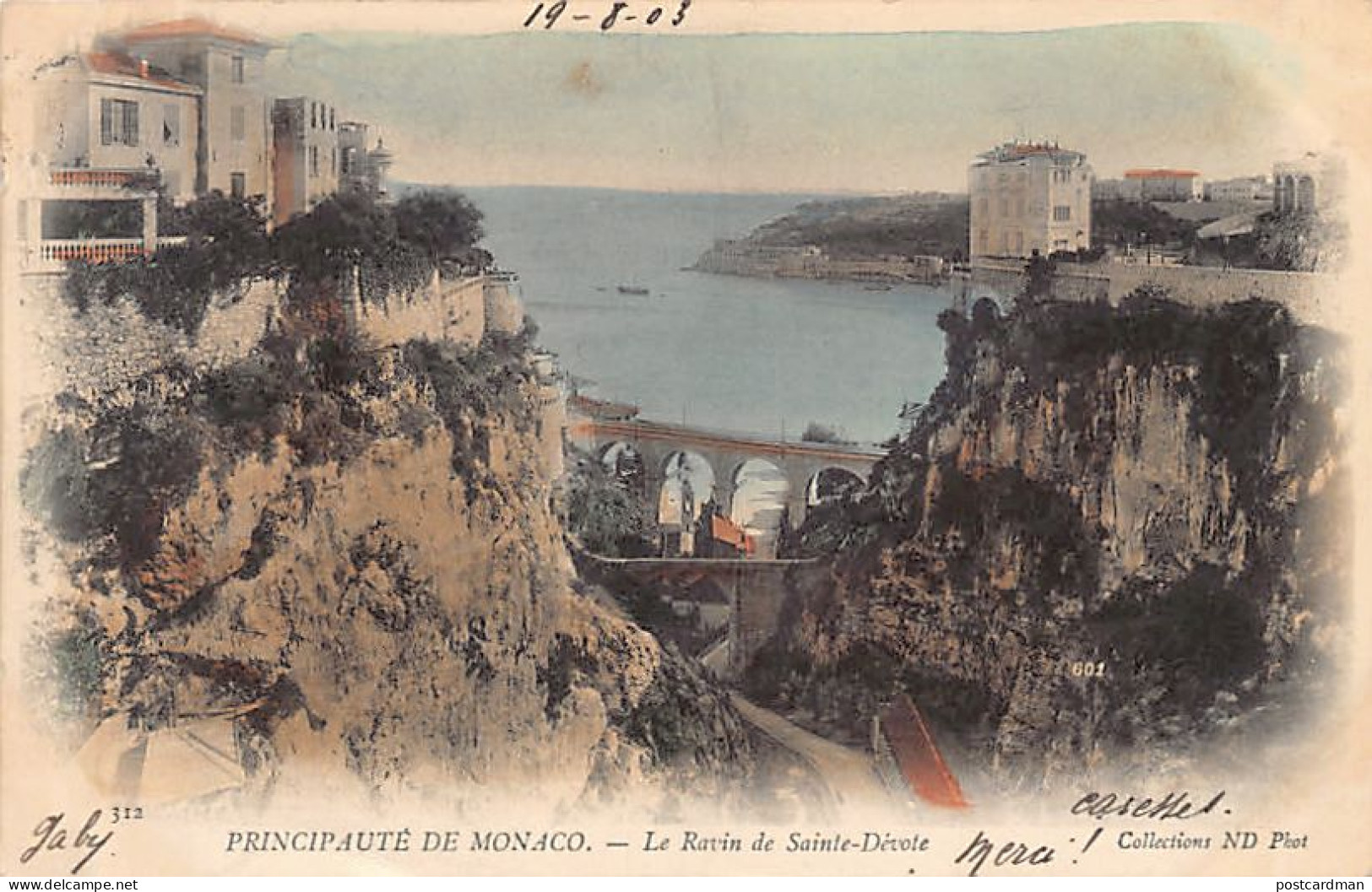 Principauté De MONACO - Le Ravin De Sainte-Dévote - Ed. ND Phot. Neurdein 312 Aquarellée - Sonstige & Ohne Zuordnung