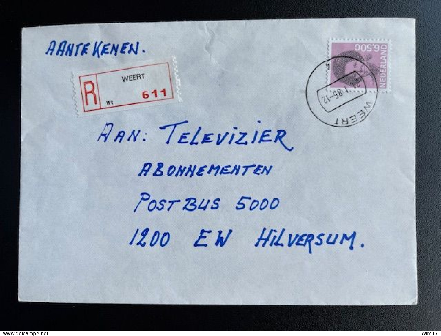 NETHERLANDS 1985 REGISTERED LETTER WEERT TO HILVERSUM 21-01-1985 NEDERLAND AANGETEKEND - Storia Postale