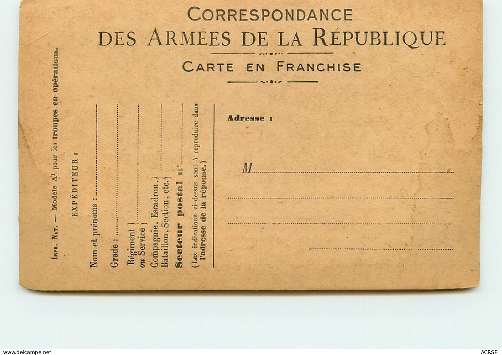 FRANCHISE POSTALE  pour les armées  TT 1476