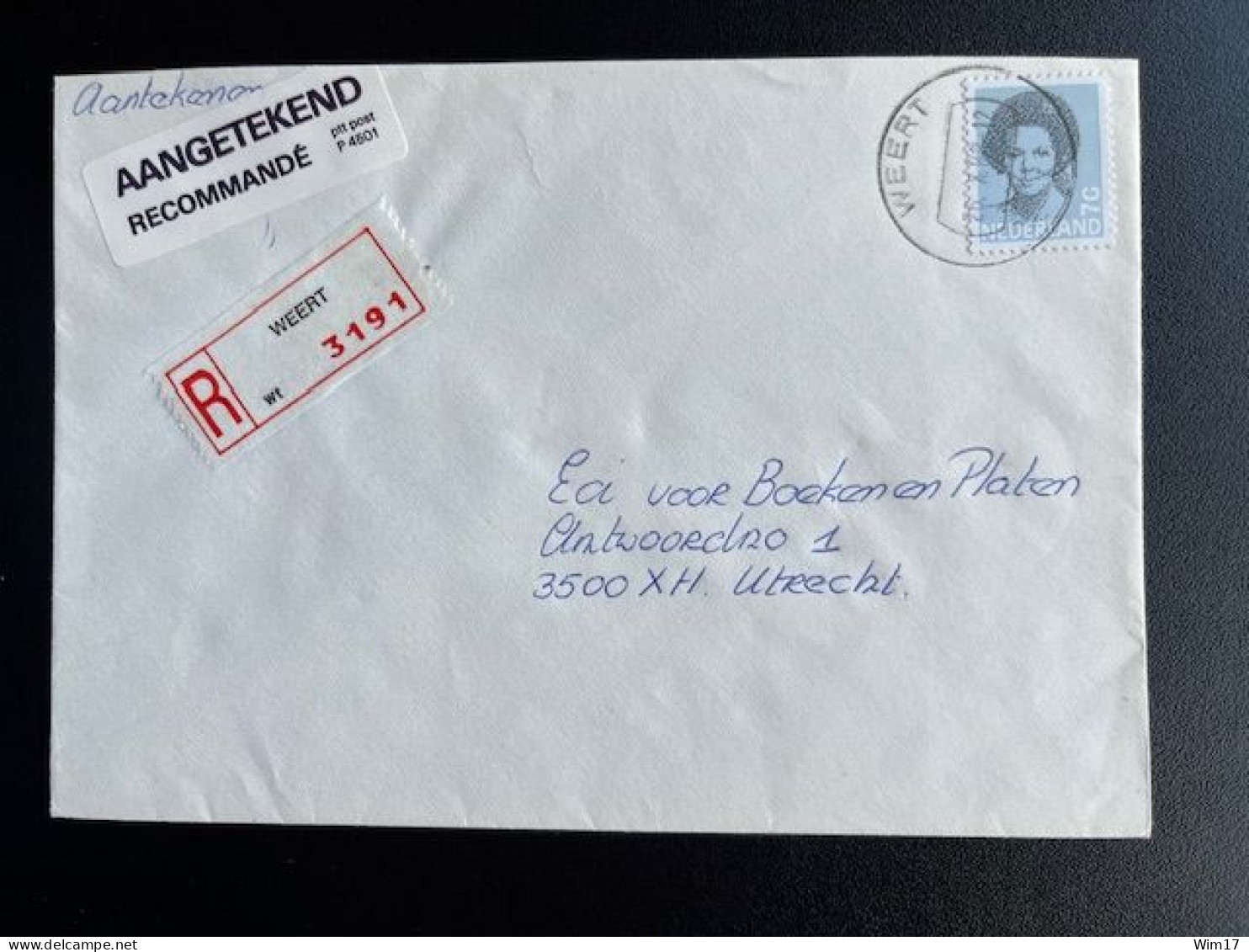 NETHERLANDS 1988 REGISTERED LETTER WEERT TO UTRECHT 26-10-1988 NEDERLAND AANGETEKEND - Briefe U. Dokumente