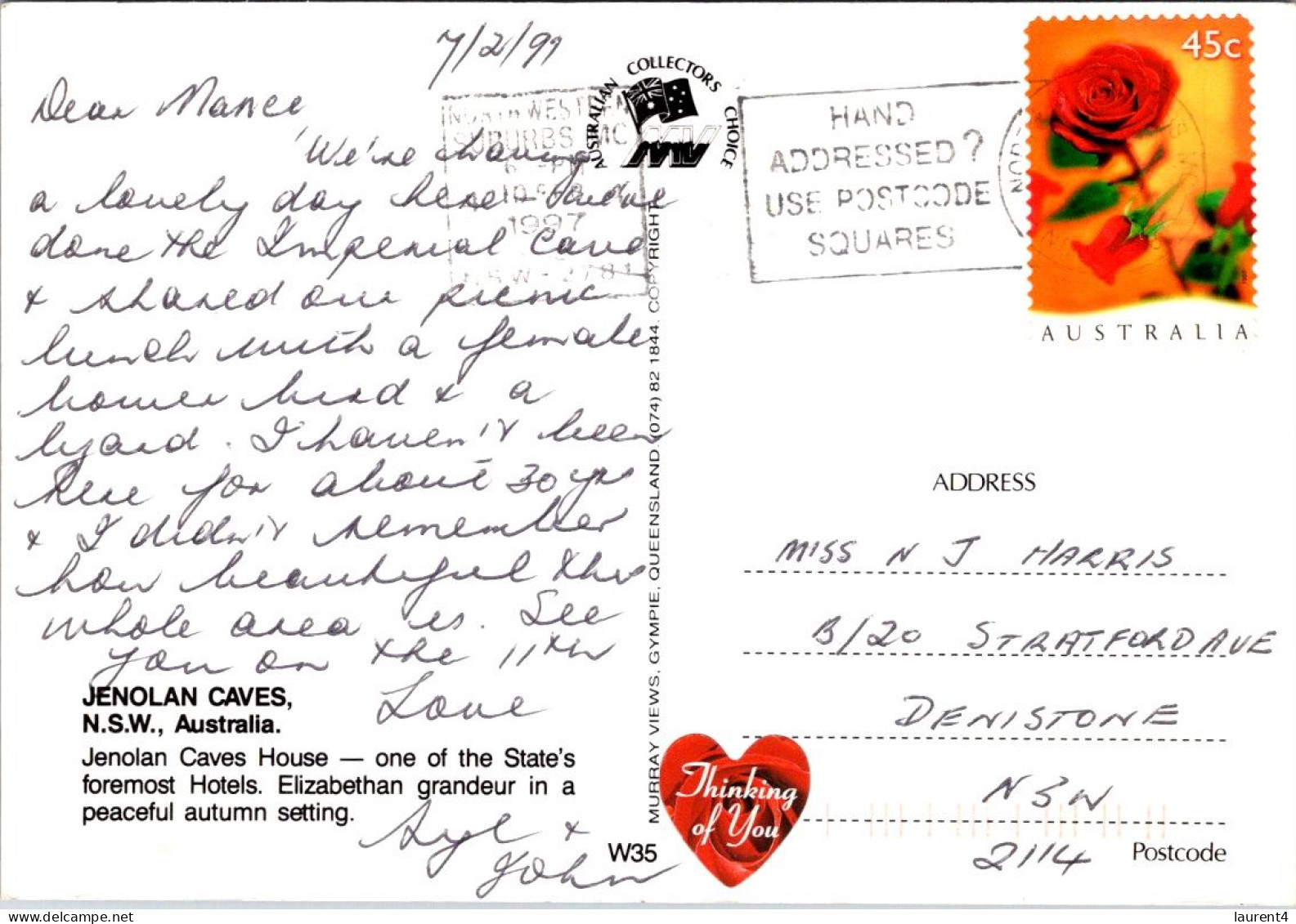 11-5-2024 (4 Z 41) Australia -NSW (UNESC) Jenolan Caves House (posted 2009 With ROSES Stamp) - Other & Unclassified