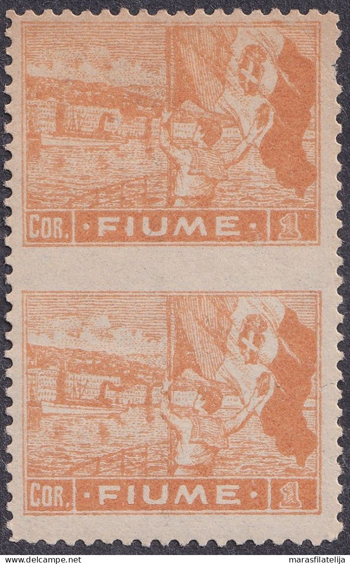 Fiume, 1922, 1 Corona, Pair Middle Imperforated - Fiume