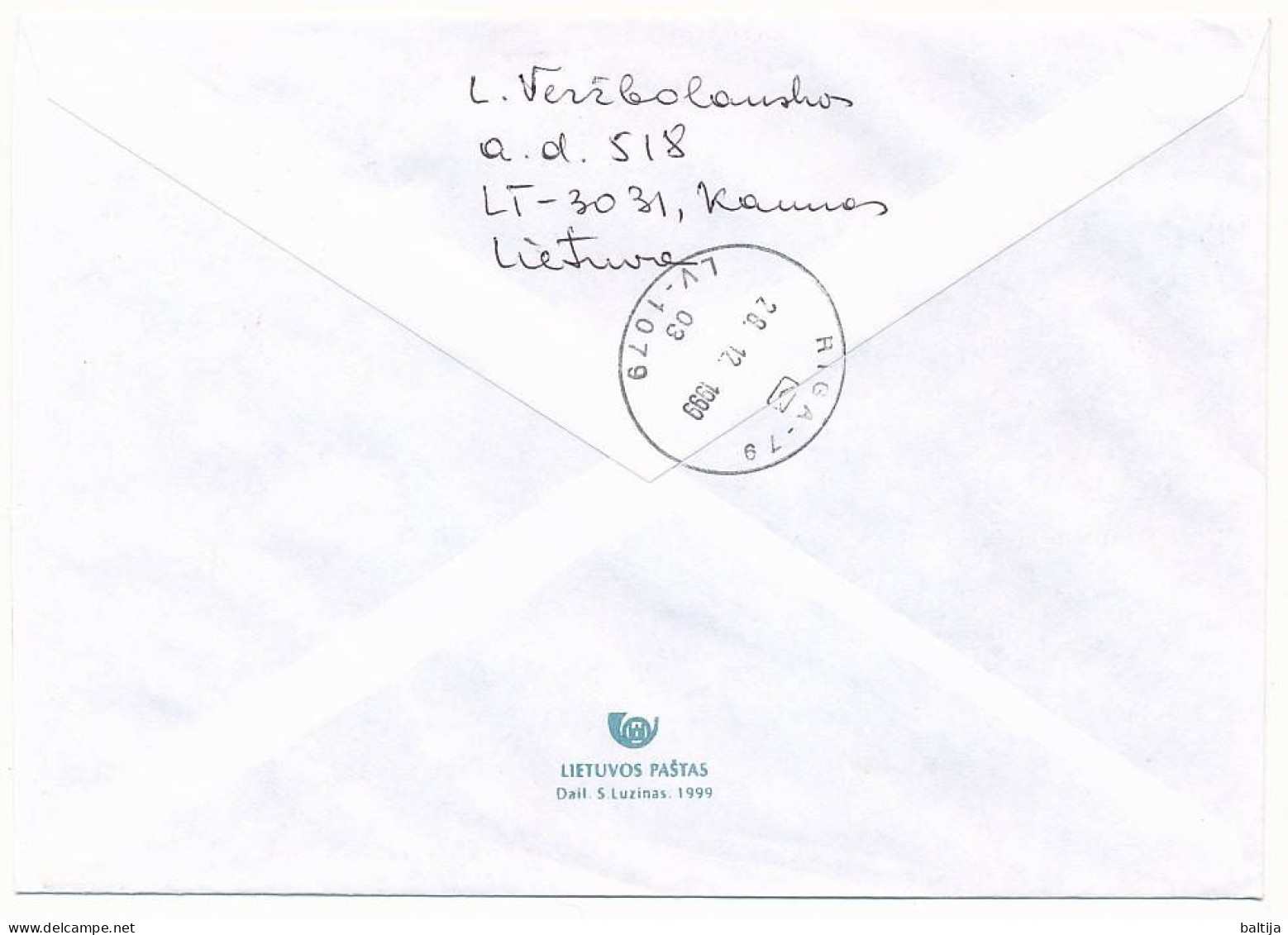 Mi 716 Solo Cover Abroad / Kaledinis Paštas Christmas Mail Postmark - 20 December 1999 Kaunas - Litauen