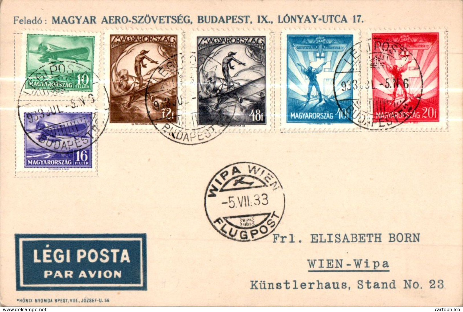 Hungary Cover WIPA 1933 Ful Set To Wien - Nuevos