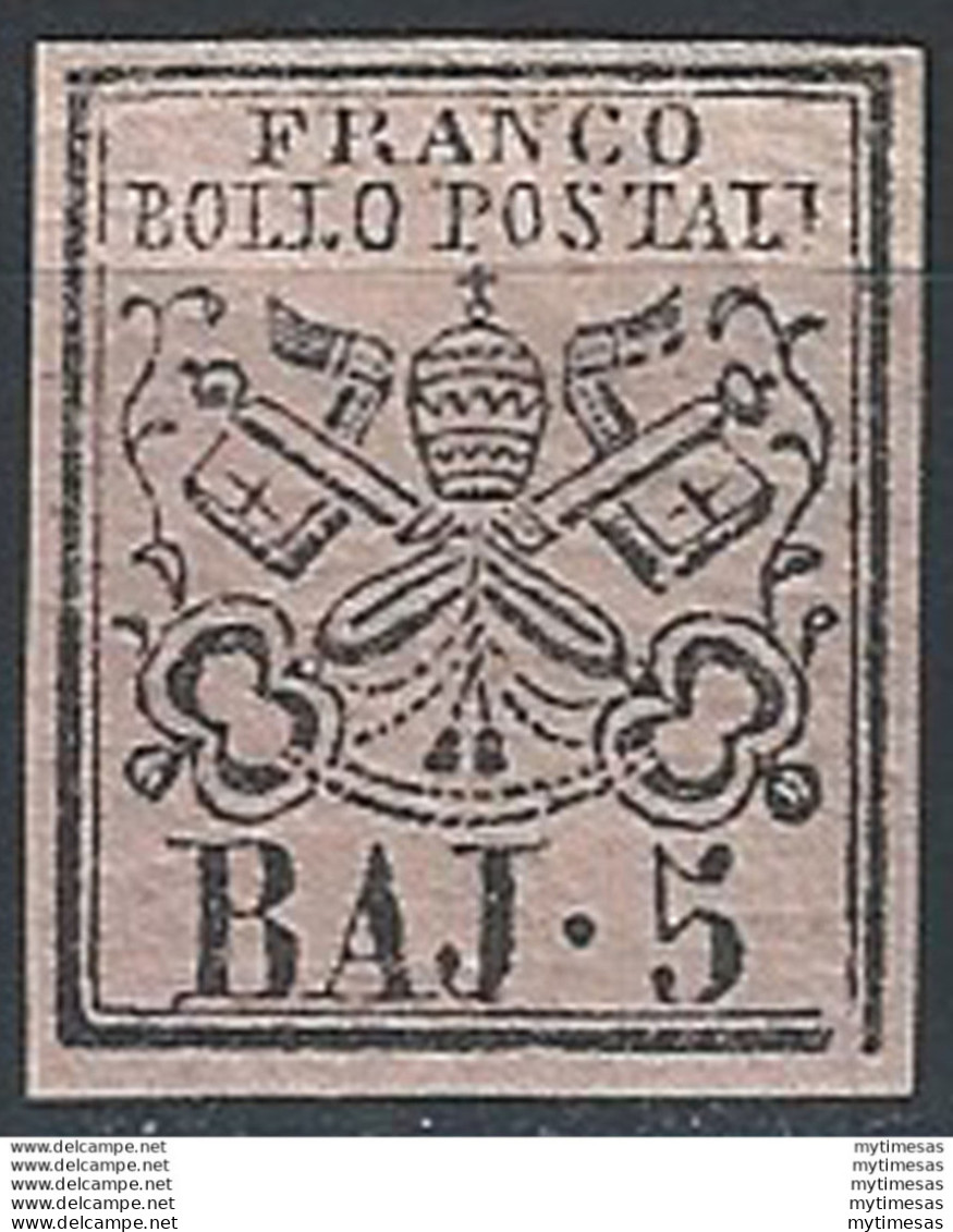 1852 Stato Pontificio Baj. 5 Rosa Chiaro MH Sassone N. 6 - Kirchenstaaten