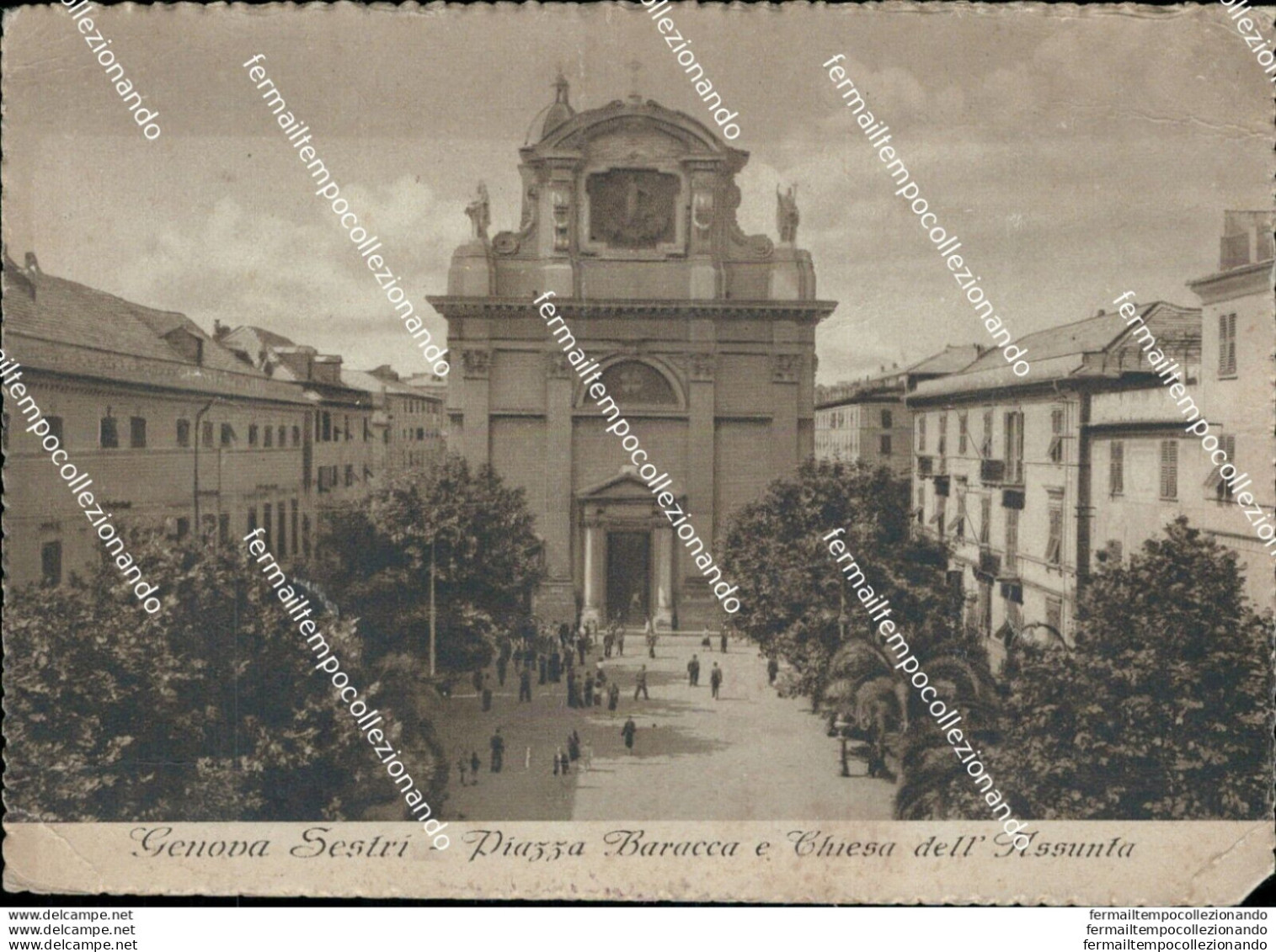 Br638 Cartolina Genova Sestri Piazza Baracca E Chiesa Dell'assunta Liguria - Genova