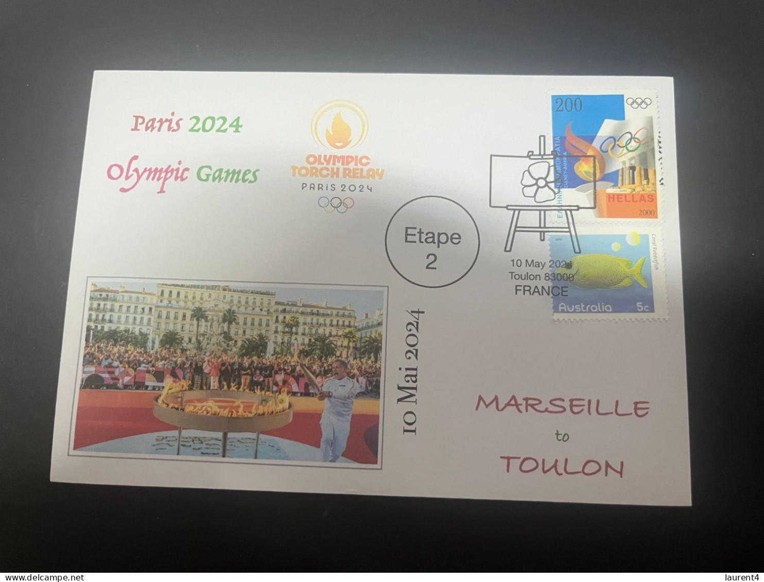 11-5-2024 (4 Z 42) Paris Olympic Games 2024 - Torch Relay (Etape 2) In Toulon (10-5-2024) With OLYMPIC Stamp - Eté 2024 : Paris