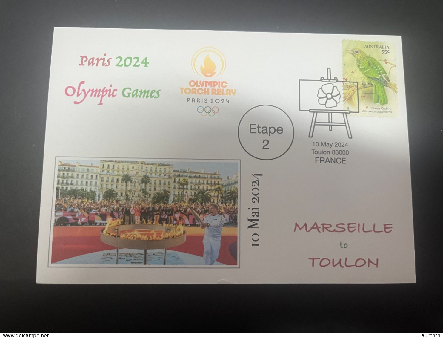 11-5-2024 (4 Z 42) Paris Olympic Games 2024 - Torch Relay (Etape 2) In Toulon (10-5-2024) With OZ Bird Stamp - Sommer 2024: Paris