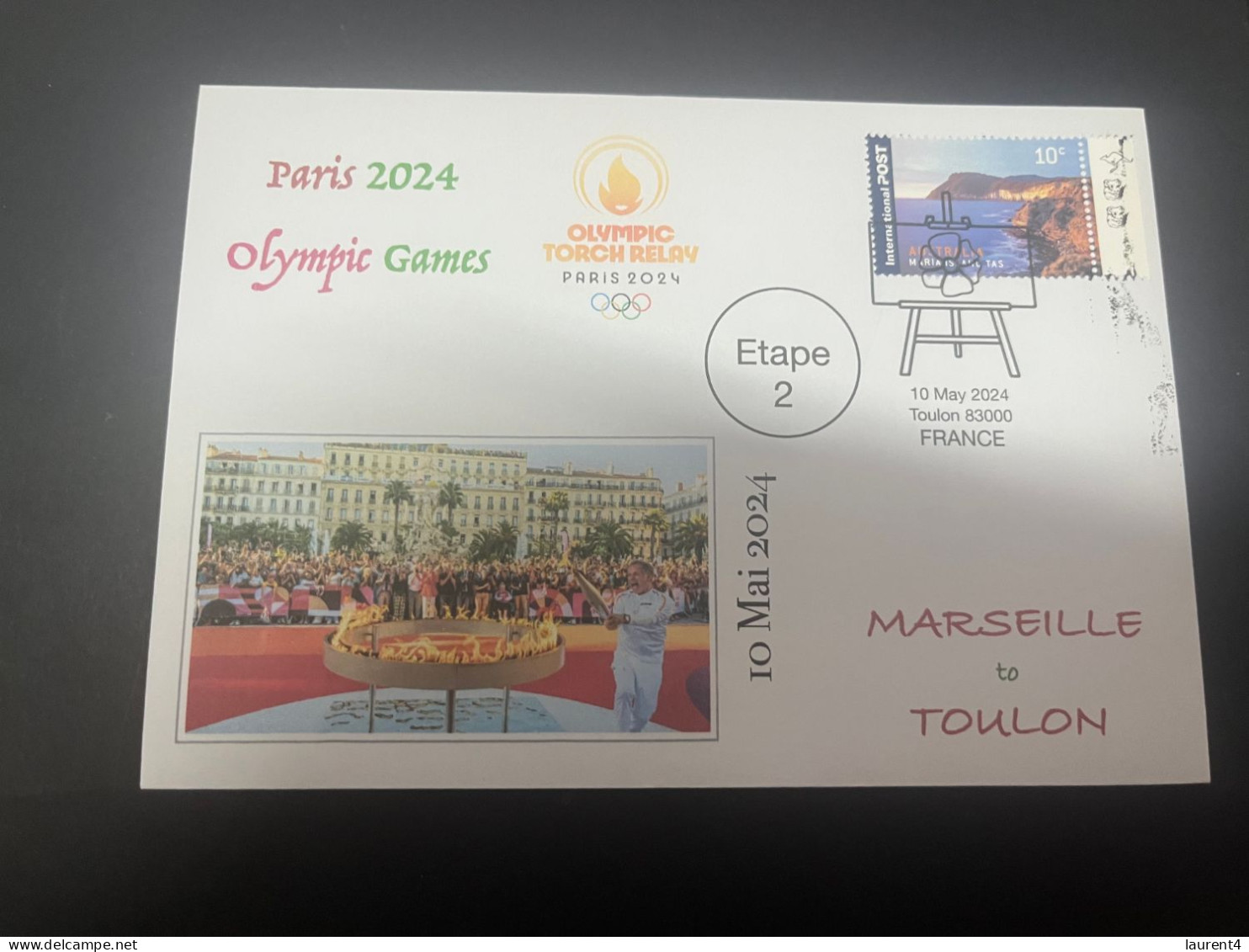 11-5-2024 (4 Z 42) Paris Olympic Games 2024 - Torch Relay (Etape 2) In Toulon (10-5-2024) With OZ Stamp - Eté 2024 : Paris