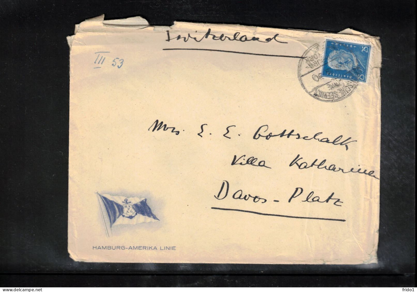 Germany Interesting Ship Letter To Davos Switzrland By Hamburg-Amerika Linie - Storia Postale