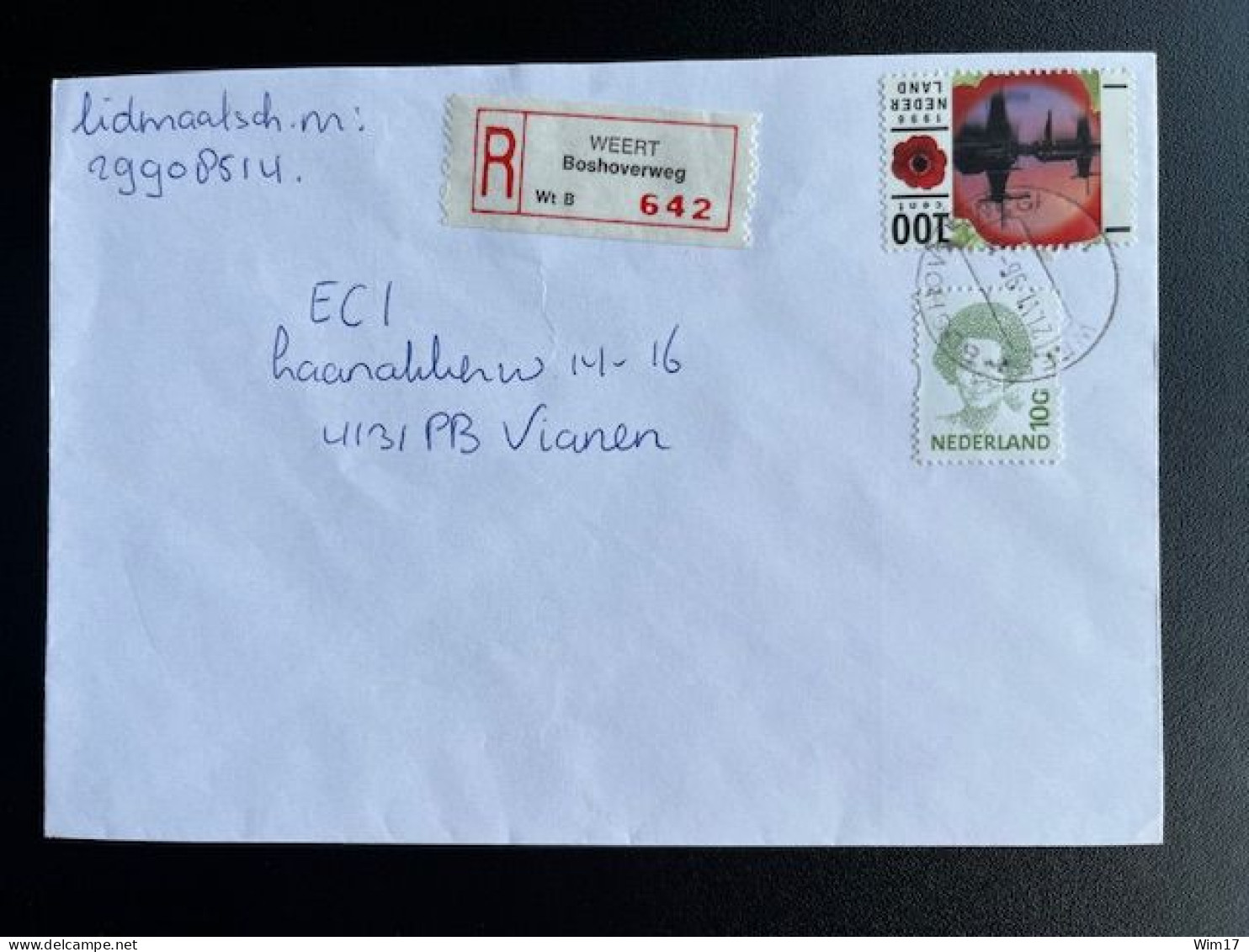 NETHERLANDS 1996 REGISTERED LETTER WEERT BOSHOVERWEG TO VIANEN 21-06-1996 NEDERLAND AANGETEKEND - Lettres & Documents