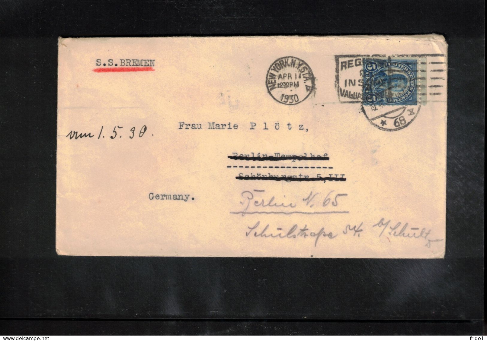 USA 1930 Sea Mail By Ship S.S. BREMEN From New York To Berlin - Brieven En Documenten
