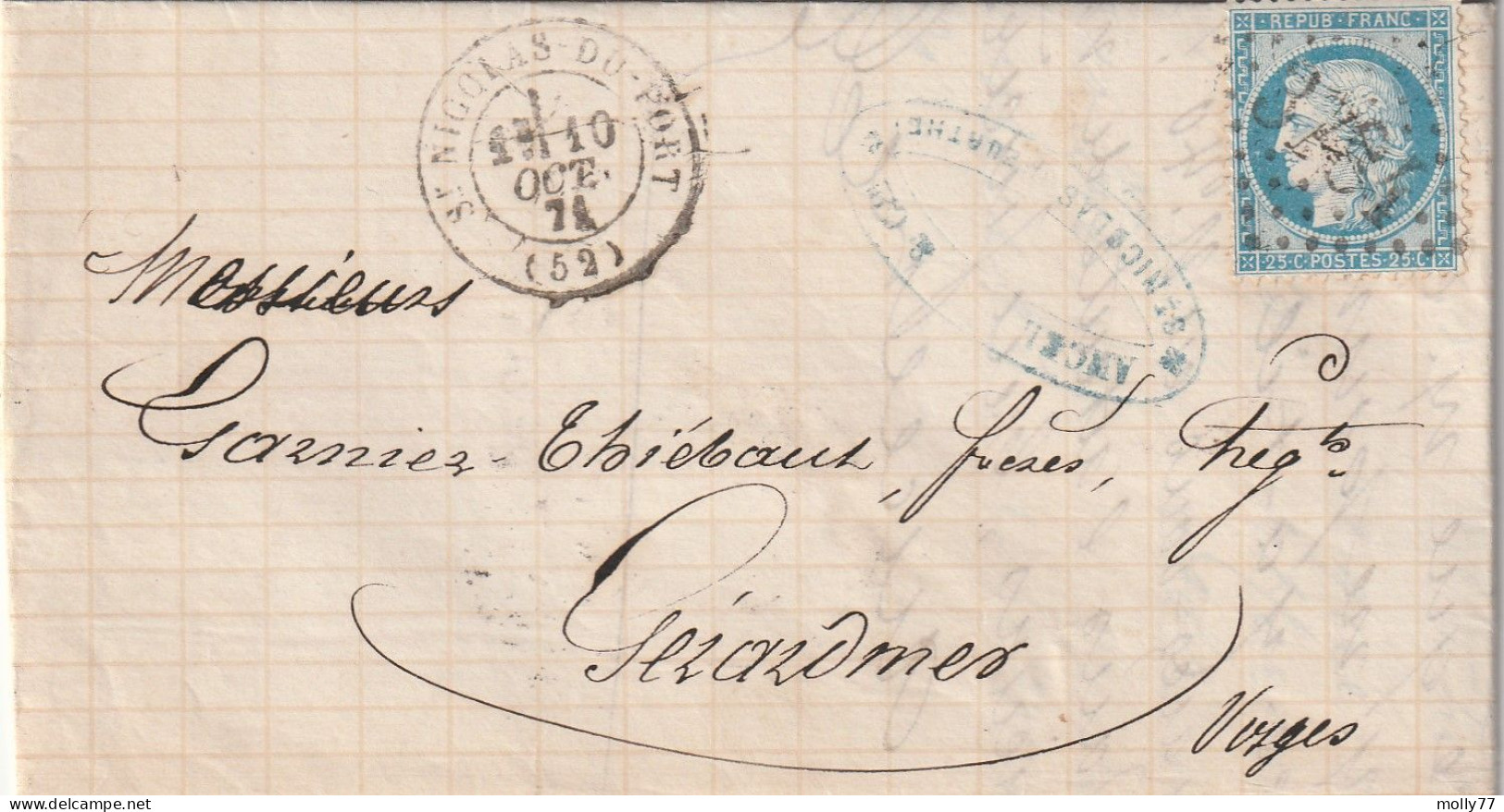 Lettre De Saint Nicolas Du Port à Gérardmer LAC - 1849-1876: Période Classique