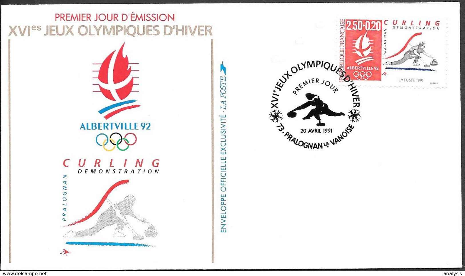 France Albertville Winter Olympic Games Curling FDC Cover 1991 - Invierno 1992: Albertville