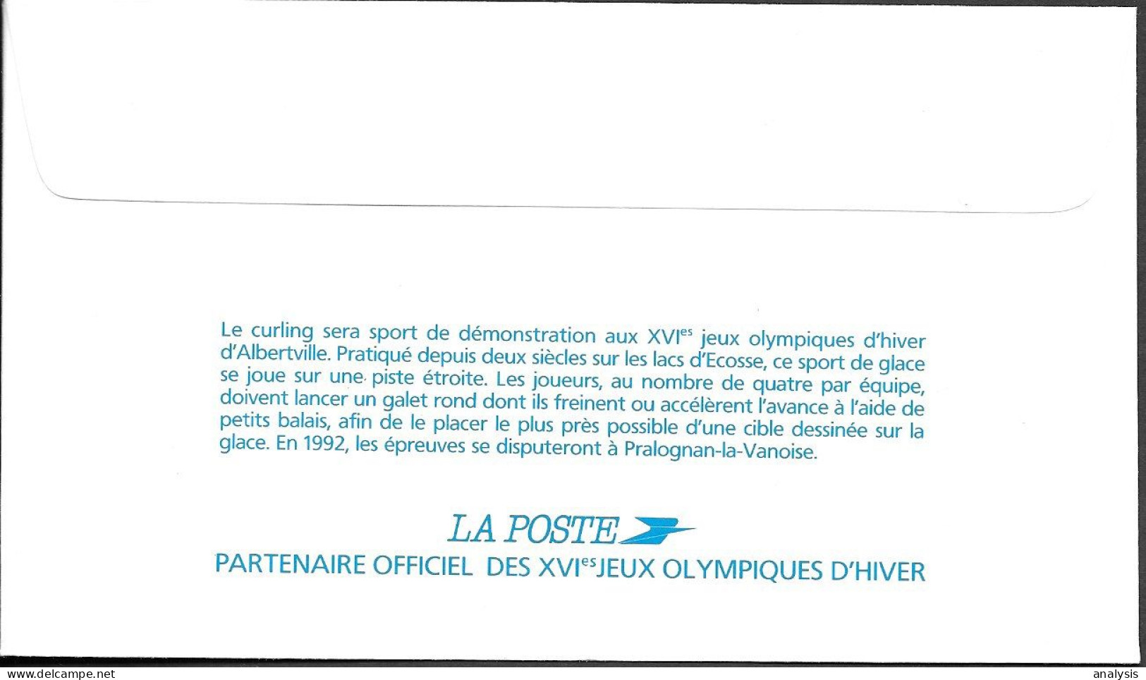 France Albertville Winter Olympic Games Curling FDC Cover 1991 - Invierno 1992: Albertville