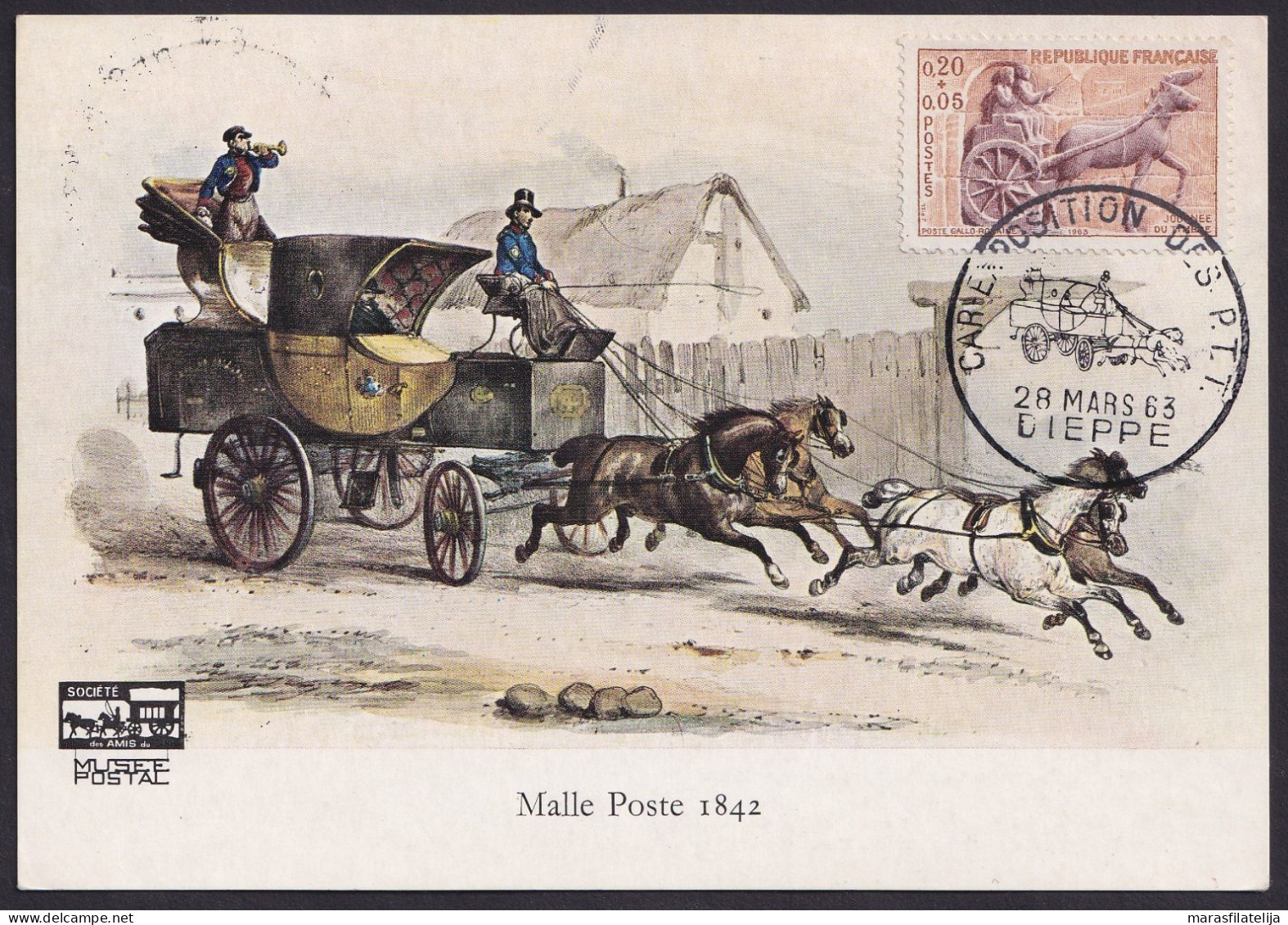 France 1963, Post Coach, Beautifull Postmark & Card - Sonstige & Ohne Zuordnung