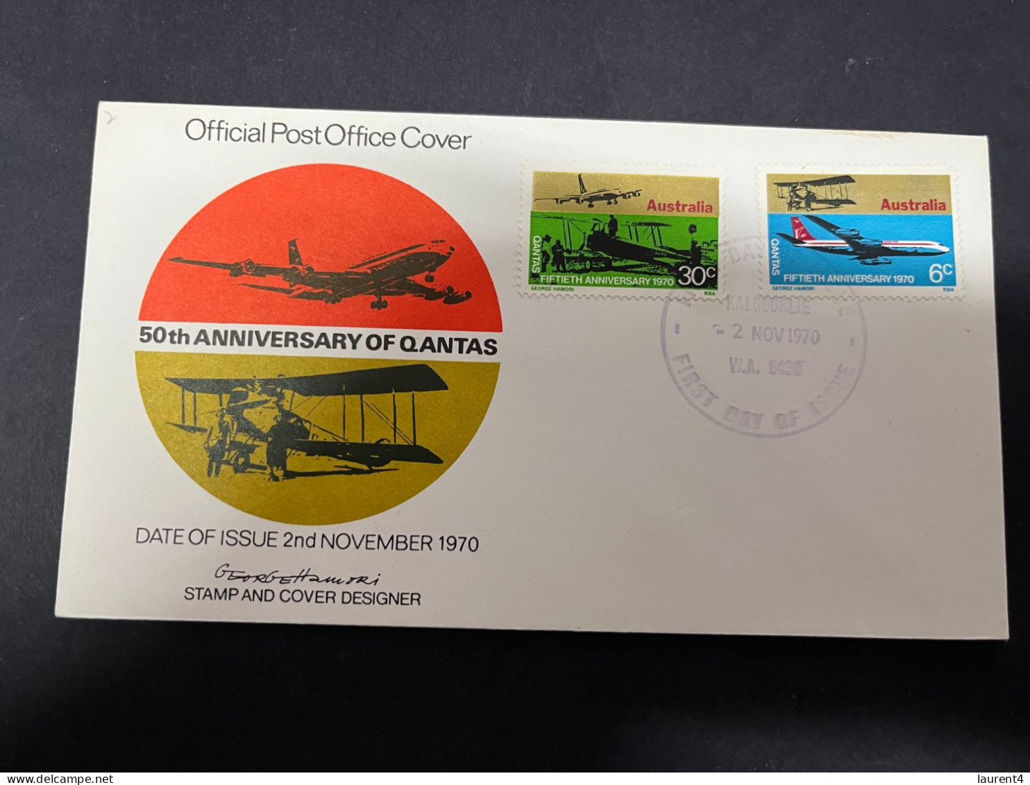 11-5-2023 (4 Z 42) Australia FDC (1 Cover) 1970 - QANTAS (Kalgoorlie P/m WA) - Primo Giorno D'emissione (FDC)