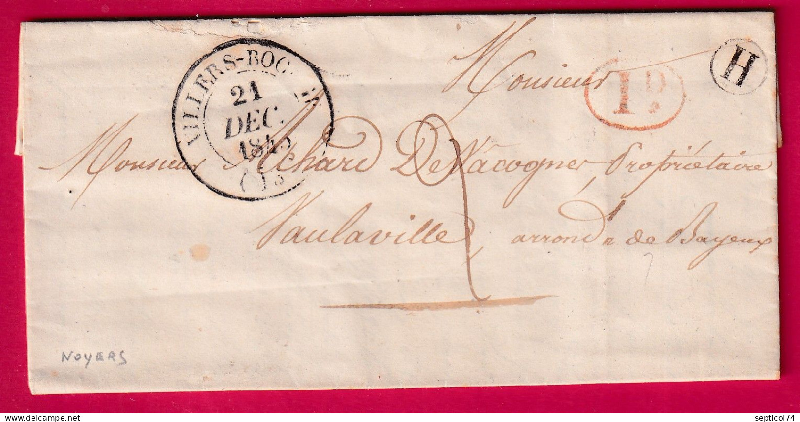 CAD TYPE 14 VILLERS BOCAGE CALVADOS BOITE RURALE H NOYERS DECIME RURAL VAULAVILLE 1845 LETTRE - 1801-1848: Precursori XIX