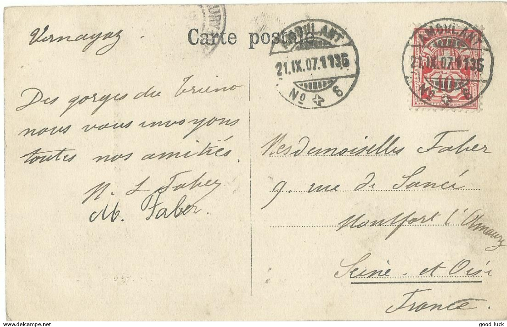 SUISSE  CARTE 10c  AMBULANT N°6  POUR MONTPORT ( SEINE ET OISE )  DE 1907 LETTRE COVER - Storia Postale