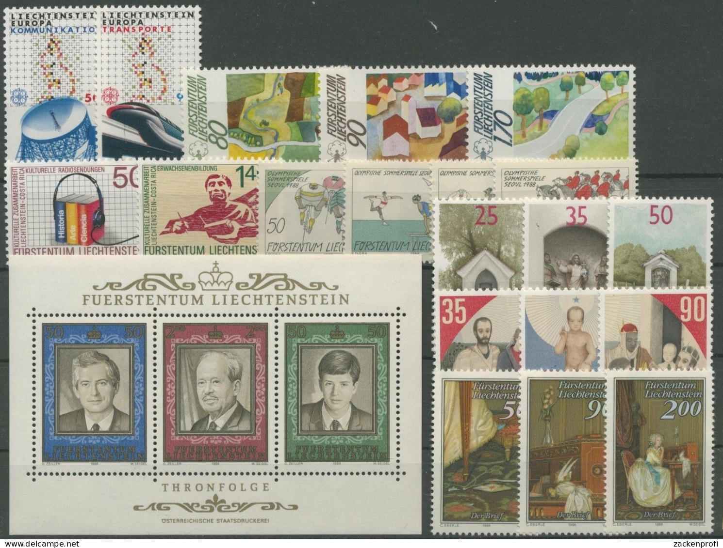 Liechtenstein 1988 Jahrgang Komplett Postfrisch (G1320) - Ongebruikt