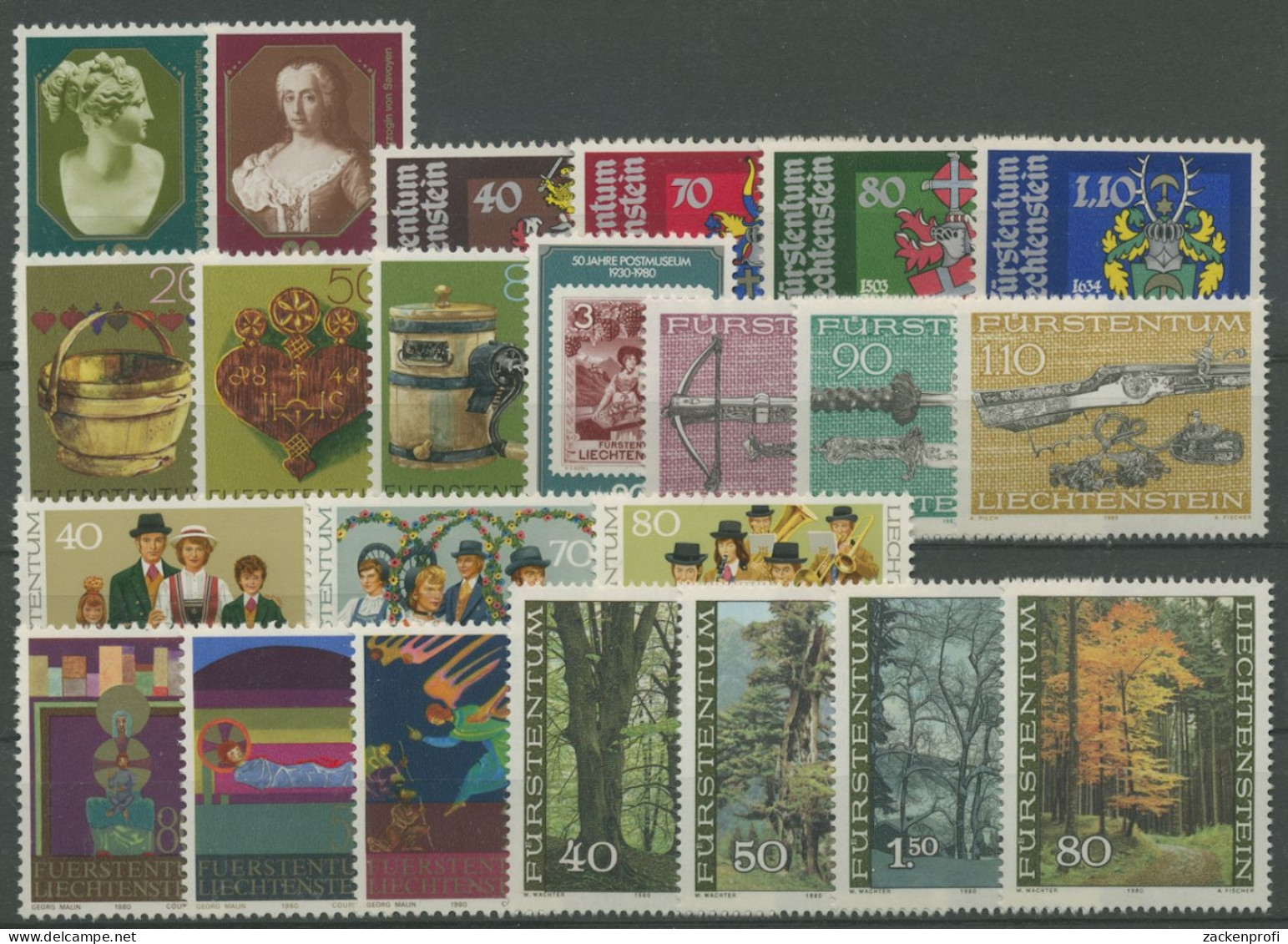 Liechtenstein 1980 Jahrgang Komplett Postfrisch (G14572) - Unused Stamps