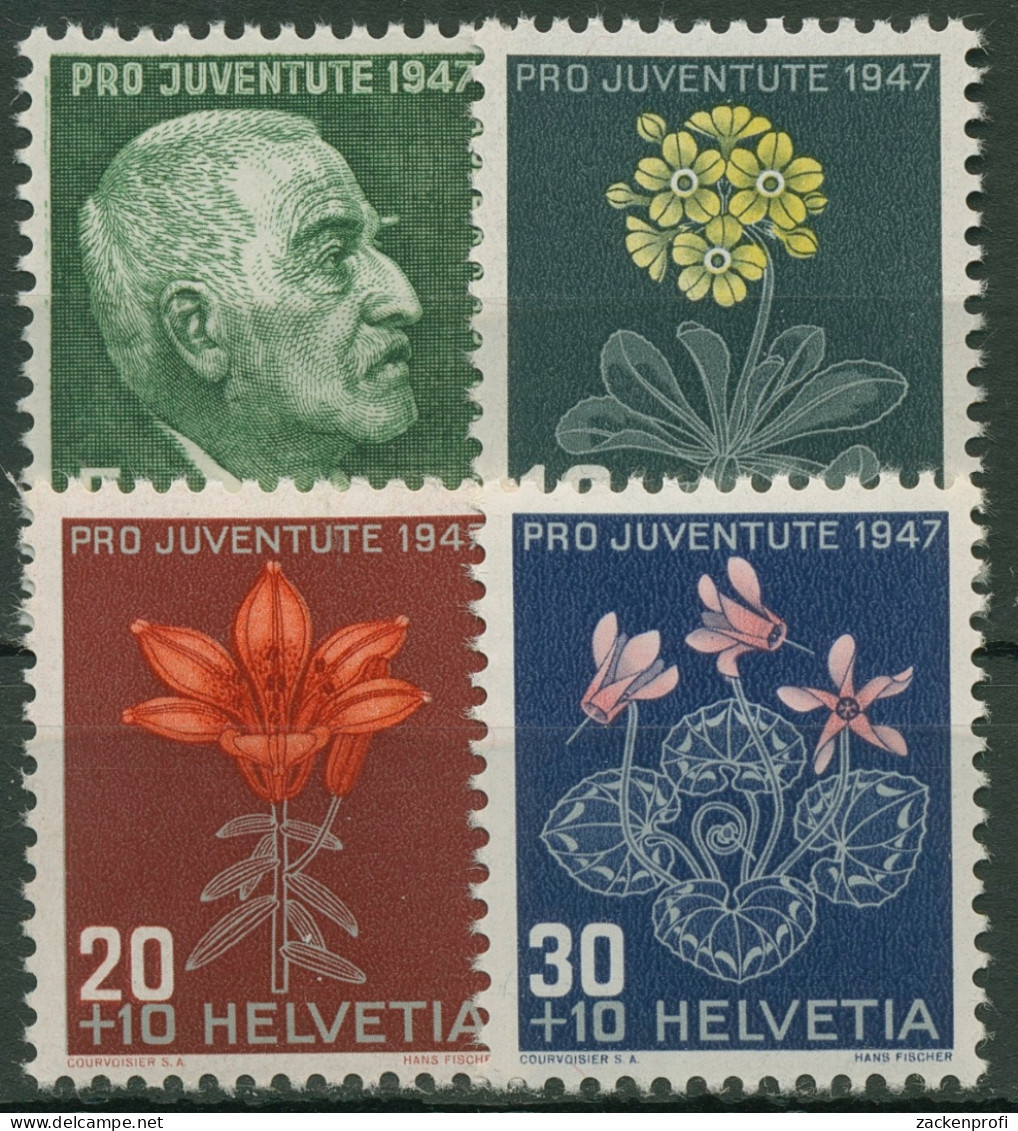 Schweiz 1947 Pro Juventute: J. Burckhardt U. Alpenblumen V 488/91 Postfrisch - Nuevos