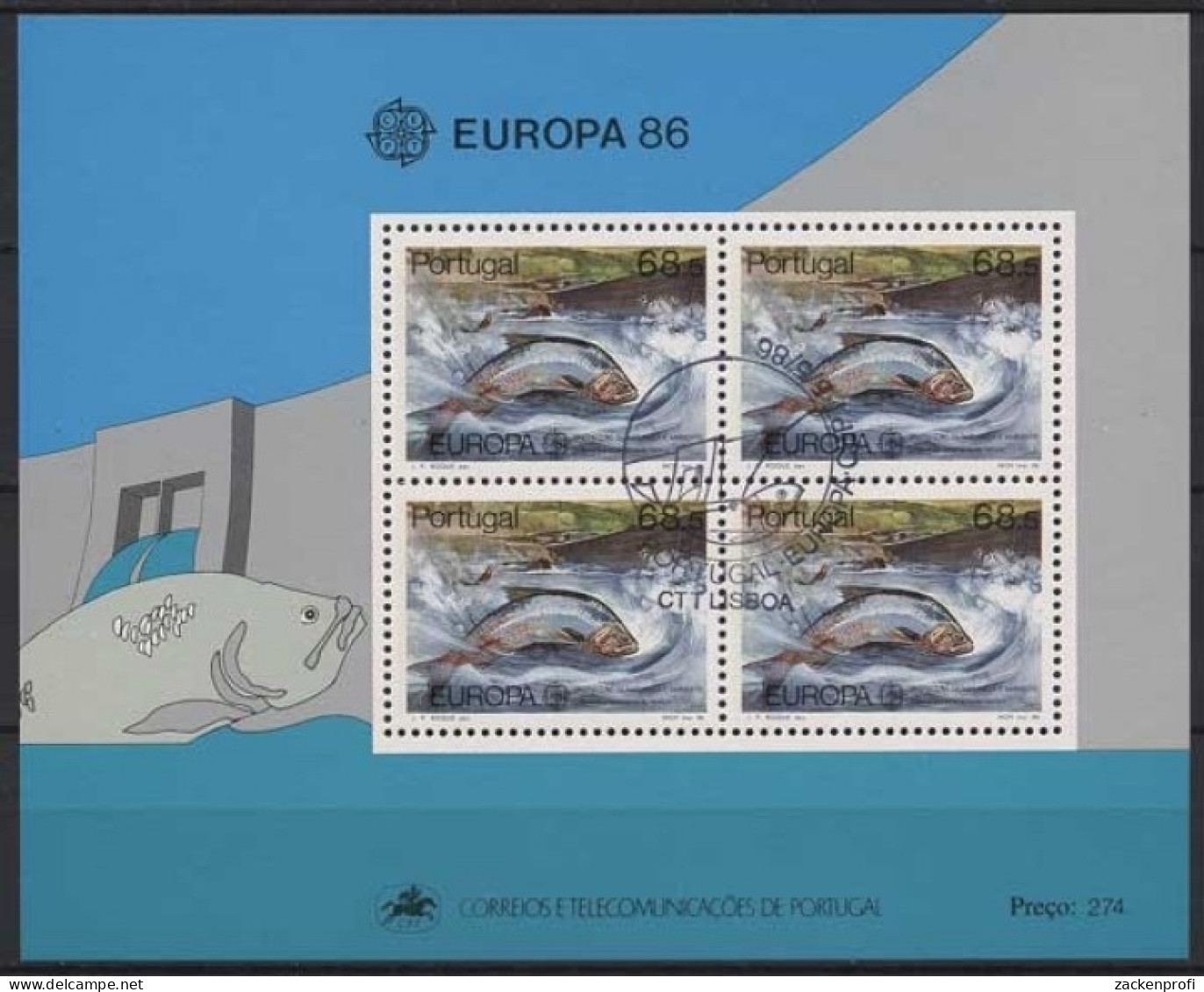 Portugal 1986 Europa CEPT Natur/Umweltschutz Fische Block 50 Gestempelt (C91061) - Blocchi & Foglietti